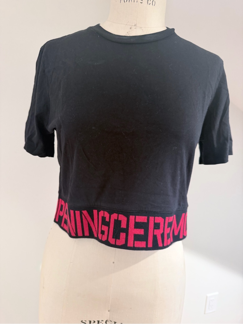 Opening Ceremony Black Crop Top with Pink Logo Band